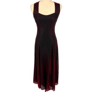 VTG 80s Women's Red Black Sparkly Two Toned Maurices A Line Maxi Prom Dress 7/8